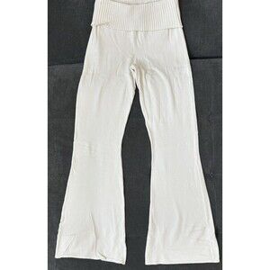 H&M Cream Colored Girls 18 Flare Ribbed Foldover Waist Knit Pants